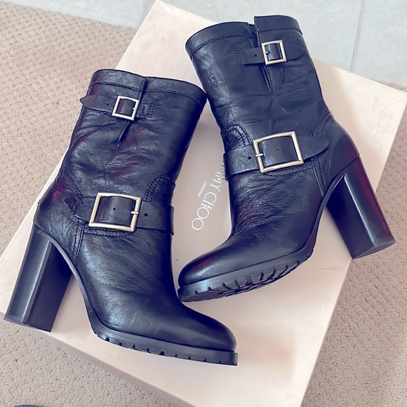 Jimmy Choo biker black leather boots